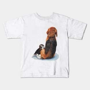 cute puppy beagle cuddling mum dog Kids T-Shirt